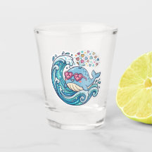 Cute Kawaii Ballena Azul Verano Gafas de Corazón S