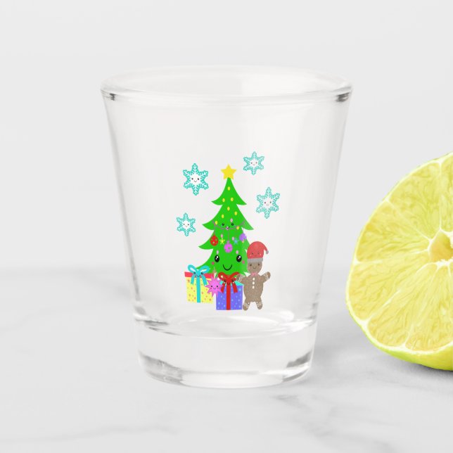 Vaso De Chupito Cute Kawaii Face Christmas Tree Scene, ZSG (Anverso)