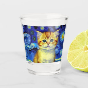Vaso De Chupito Cute Kitten Starry Night Van Gogh