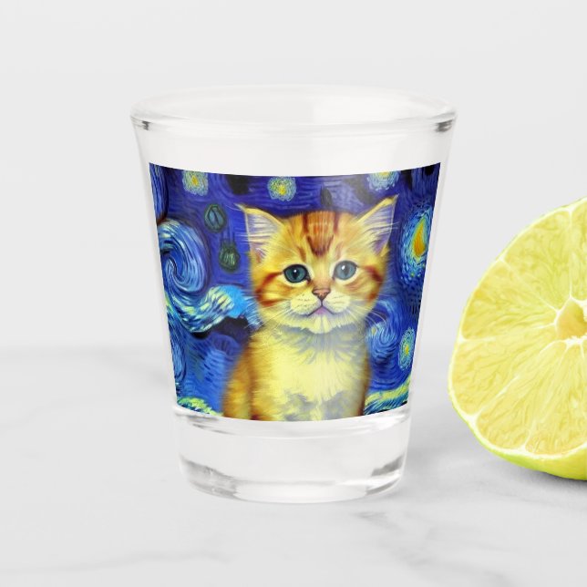Vaso De Chupito Cute Kitten Starry Night Van Gogh (Anverso)
