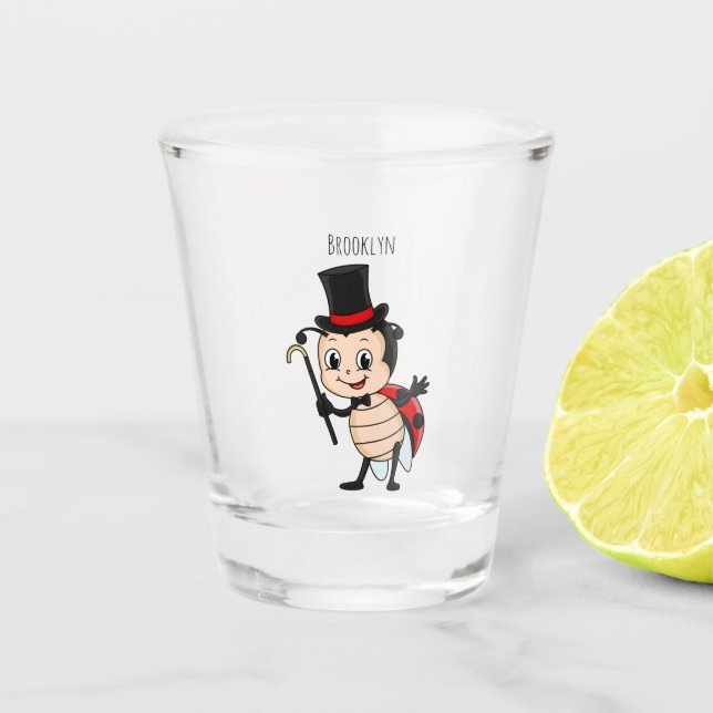Vaso De Chupito Cute ladybug with top hat and tie cartoon (Anverso)