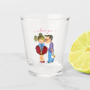 Vaso De Chupito Cute Pareja Shot Glass Gige Textos - Te Amo