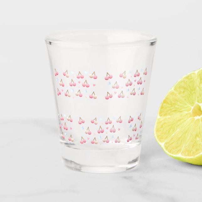 Vaso De Chupito Cute Pastel Pink Cherry Pattern Shot Glass (Anverso)