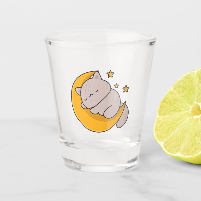 Vaso De Chupito Cute Sleeping Cat on Crescent Moon (Anverso)