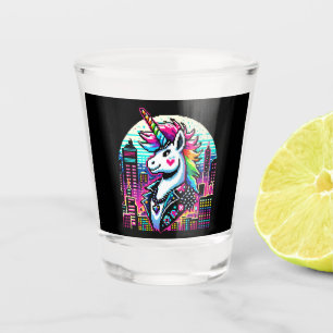 Vaso De Chupito Cyberpunk Unicorn Neon Pixel Diseño del paisaje de
