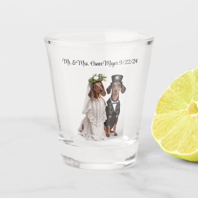 Vaso De Chupito Dachshund Boda (Anverso)