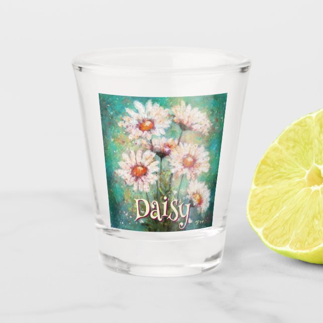 Vaso De Chupito Daisies Impressionistic Floral Teal Personalized (Anverso)