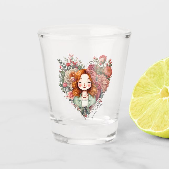 Vaso De Chupito Dama de Bonito floral personalizada (Anverso)