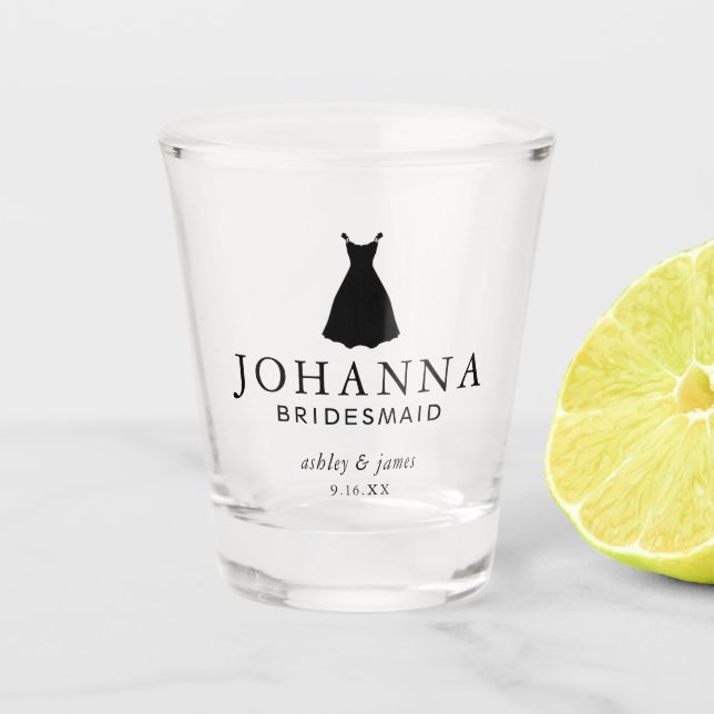 Vaso De Chupito Dama de honor con vestido negro boda personalizada (Anverso)