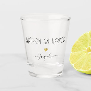 Vaso De Chupito Dama de Honor de Escritura Moderna Corazón Dorado