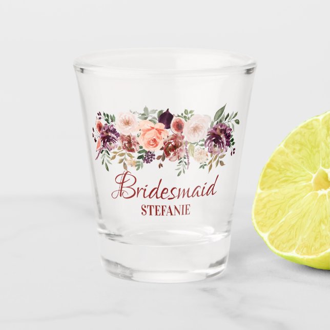 Vaso De Chupito Dama de honor de flores acuarelas boho otoñales rú (Anverso)