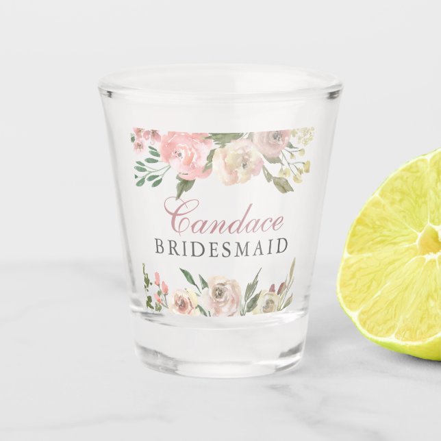 Vaso De Chupito Dama de honor personalizada de rosa pálido floral  (Anverso)
