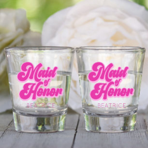 Vaso De Chupito Dama de Honor Rosa Bubblegum Retro Nombre Personal