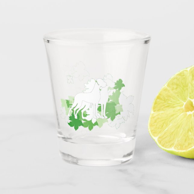 Vaso De Chupito Daneses blancos con hojas verdes (Anverso)