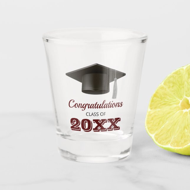 Vaso De Chupito Dark Maroon Gray Felicitaciones Graduado de la Esc (Anverso)