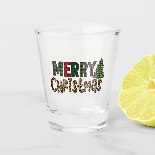 Vaso de chupito de árbol de Navidad alegre - Favor (Anverso)