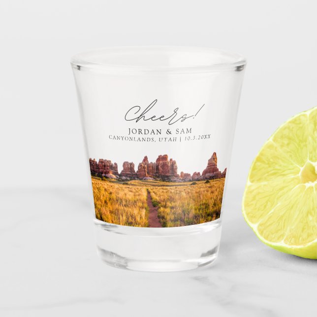 Vaso de chupito de boda con foto de Canyonlands (Anverso)