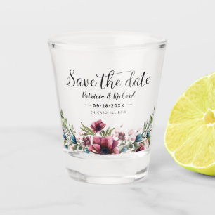 Vaso de chupito de Burgundy Floral Rustic Save the