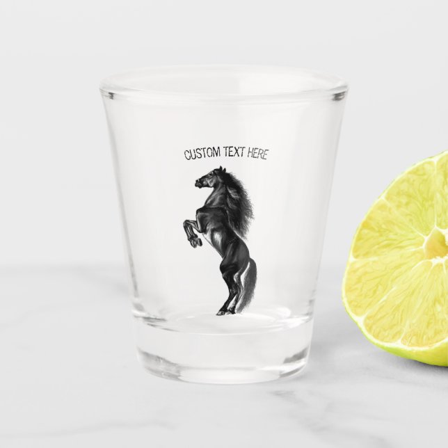 Vaso de chupito de caballo negro con texto persona (Anverso)