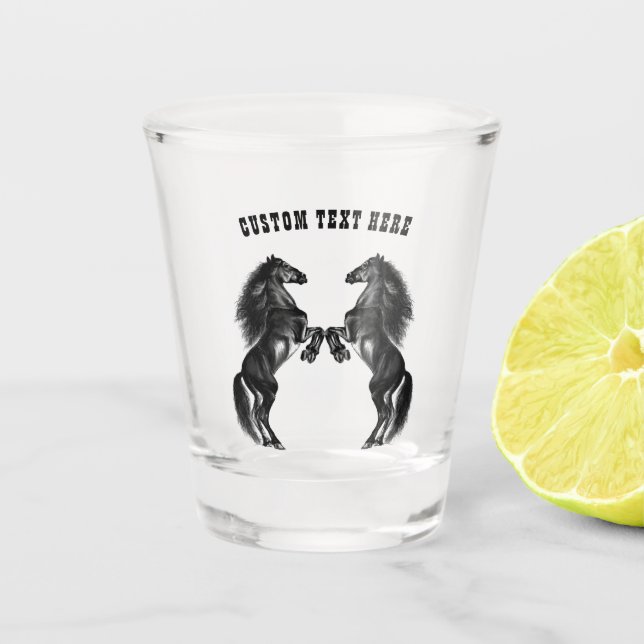 Vaso de chupito de caballos erguidos con texto per (Anverso)
