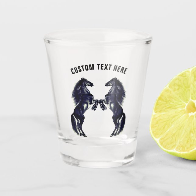 Vaso de chupito de caballos negros criados con tex (Anverso)