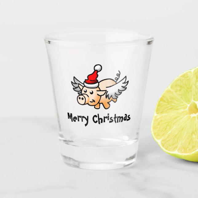 Vaso de chupito de Cerdo de Navidad Volador (Anverso)