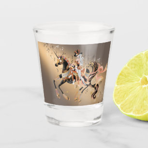 Vaso de chupito de Dama Steampunk y Caballo