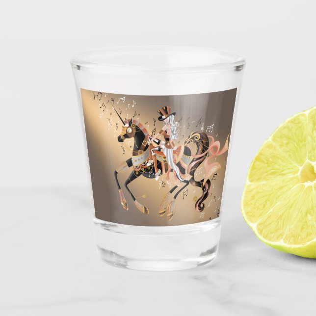 Vaso de chupito de Dama Steampunk y Caballo (Anverso)