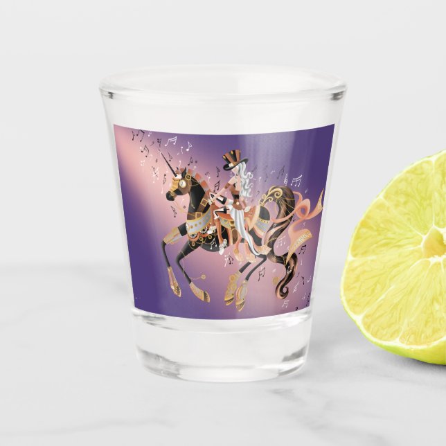 Vaso de chupito de Dama Steampunk y Caballo (Anverso)