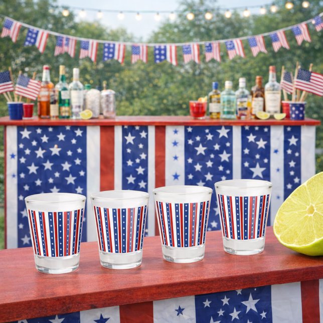 Vaso de chupito de estrellas y rayas patrióticas  ("Patriotic party shot glasses")