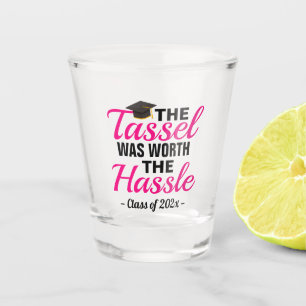 Vaso de chupito de graduación con borla rosa vale