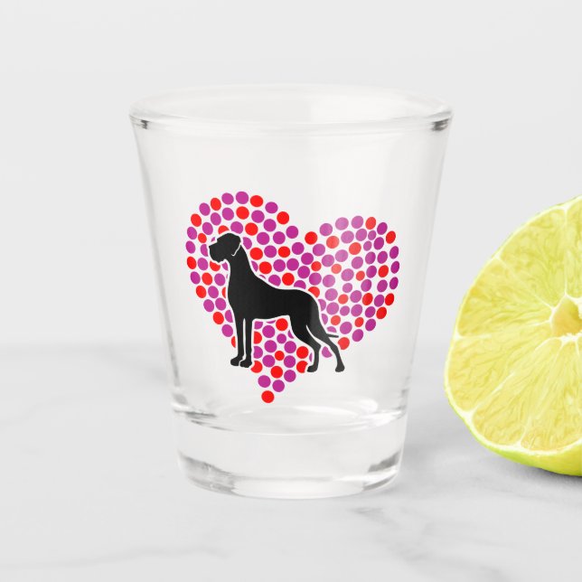 Vaso de chupito de Gran Danés de Corazón Puntiagud (Anverso)