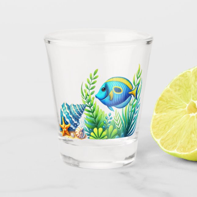 Vaso de chupito de Mar Tropical Azul (Anverso)