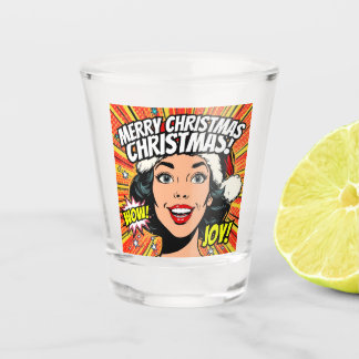 Vaso de chupito de Navidad arte pop Feliz Navidad