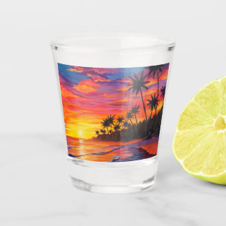 Vaso de chupito de puesta de sol tropical
