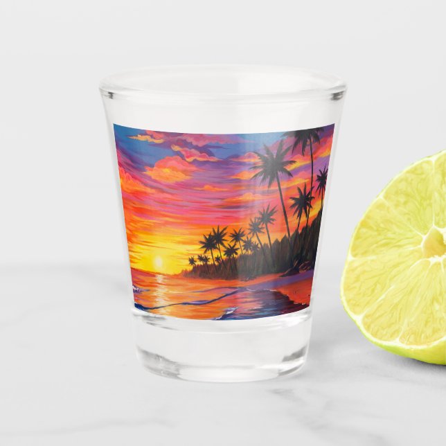 Vaso de chupito de puesta de sol tropical (Anverso)