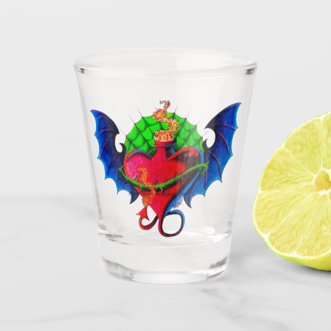 Vaso de chupito de tatuaje de corazón alado Psyko- (Anverso)