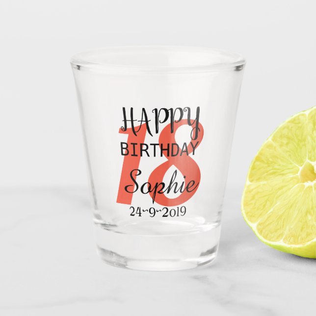 Vaso De Chupito Décimo octavo cumpleaños personalizado (Anverso)