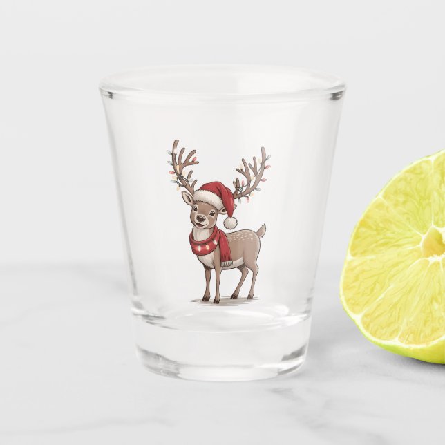 Vaso De Chupito Deer Animal Christmas Deer Santa Hat Xmas  (Anverso)