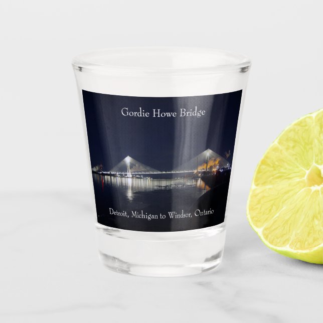 Vaso de chupito del puente Gordie Howe (Anverso)