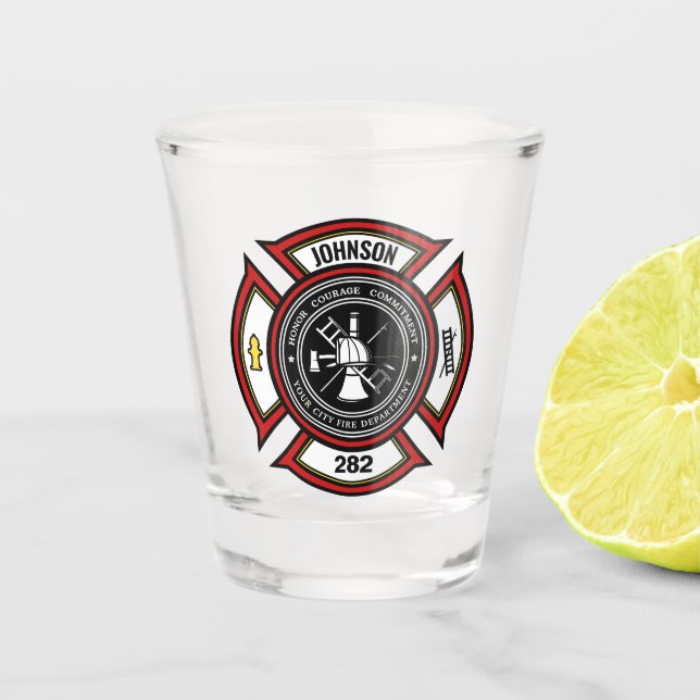 Vaso De Chupito Departamento de Bomberos AÑADIR NOMBRE Insignia pa (Anverso)