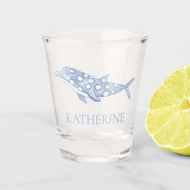 Vaso De Chupito Depósito de polka azul acuático costero delfín (Anverso)