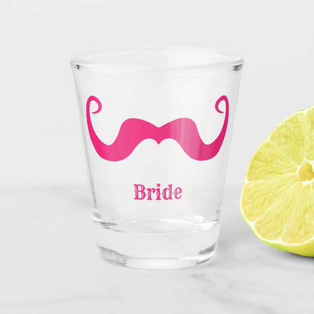 Vaso De Chupito Despedida de soltera / boda bigote rizado rosa (Anverso)