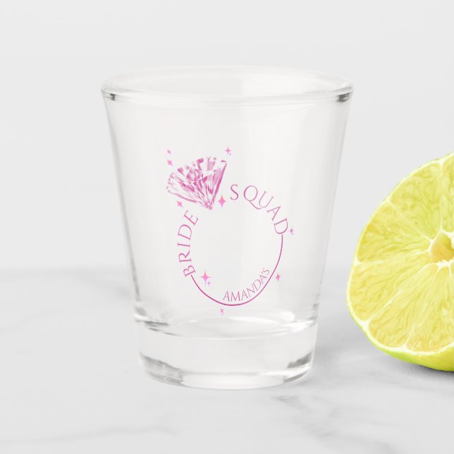 Vaso De Chupito Despedida de soltera con diamantes rosa brillo (Anverso)