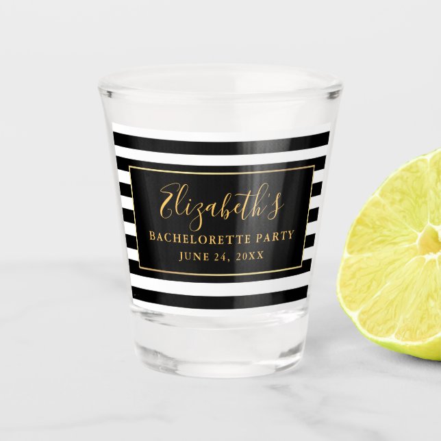 Vaso De Chupito Despedida de Soltera Rayas Negras y Blancas Dorado (Anverso)