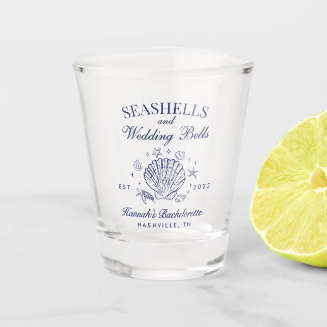 Vaso De Chupito Despedida de soltera Retro Pink Seashells & Weddin (Anverso)