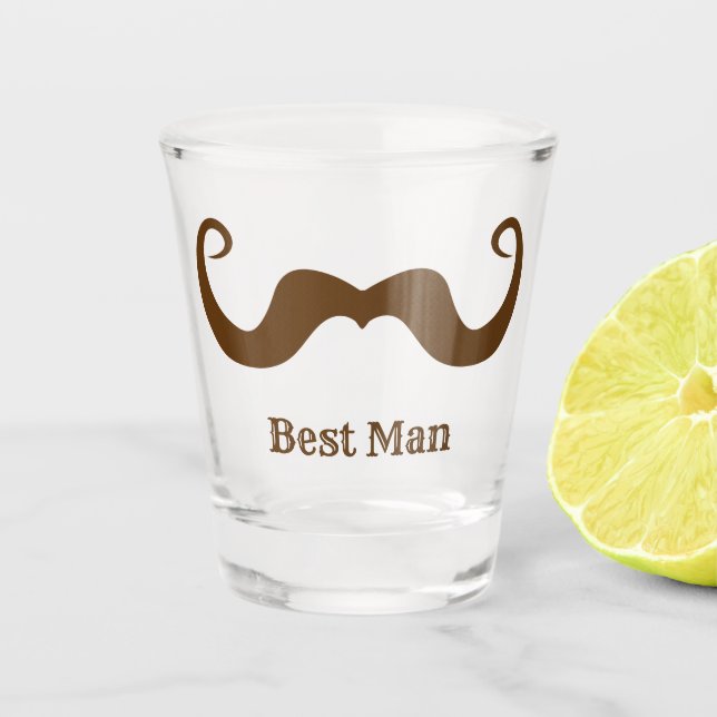 Vaso De Chupito Despedida de soltero / boda bigote marrón rizado (Anverso)