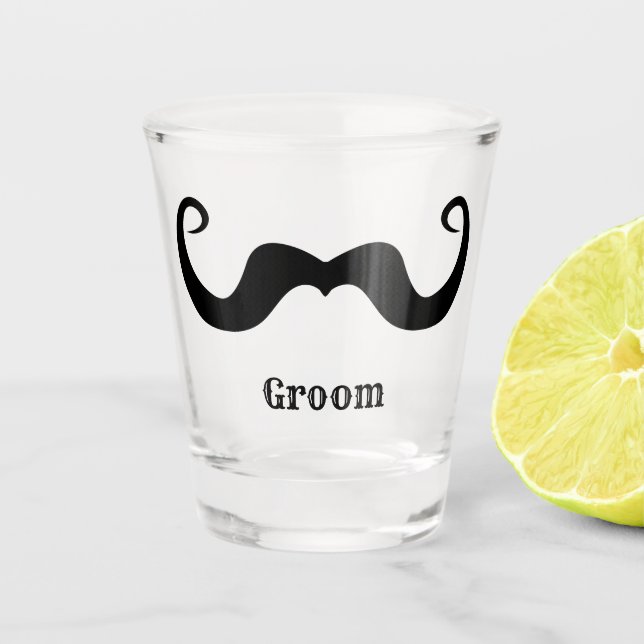 Vaso De Chupito Despedida de soltero / boda bigote rizado negro (Anverso)