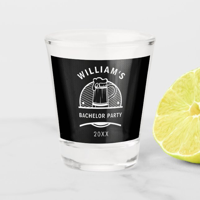 Vaso De Chupito Despedida de Soltero Simple Negro y Blanco  (Anverso)