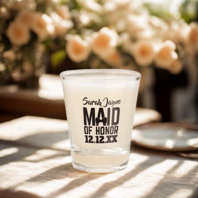 Vaso De Chupito Destitución de Boda de novia entregada por matrimo (A shot glass for your Maid of Honor. Just add her name and your wedding date)